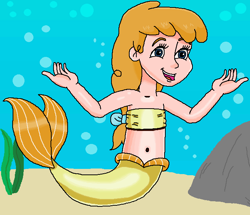 Size: 673x578 | Tagged: safe, artist:ocean lover, imported from derpibooru, pumpkin cake, human, mermaid, arms wide open, bandeau, bare shoulders, belly, belly button, blue eyes, boulder, bow, bubble, cheerful, child, cute, fins, fish tail, hair bow, happy, human coloration, humanized, innocent, kelp, mermaid tail, mermaidized, midriff, ms paint, ocean, older, older pumpkin cake, open mouth, orange hair, pumpkinbetes, seaweed, sleeveless, species swap, tail, underwater, water