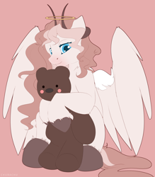 Size: 3500x4000 | Tagged: safe, artist:chura chu, imported from derpibooru, oc, pegasus, pony, commission, horns, hug, plushie, solo