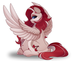 Size: 2400x2000 | Tagged: safe, artist:skyboundsiren, imported from derpibooru, oc, oc only, oc:cherry heart, pegasus, pony, butt, female, looking at you, mare, plot, signature, simple background, sitting, smiling, solo, spread wings, transparent background, wings