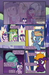 Size: 1920x2948 | Tagged: safe, artist:alexdti, imported from derpibooru, spike, starlight glimmer, twilight sparkle, oc, oc:brainstorm (alexdti), oc:purple creativity, alicorn, pony, comic:quest for friendship retold, equestria girls, eye twitch, memory stone, twilight sparkle (alicorn)