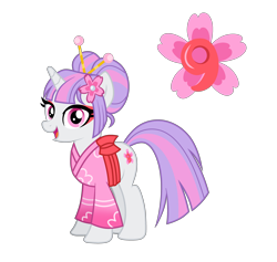 Size: 3875x3678 | Tagged: safe, artist:prismagalaxy514, artist:selenaede, imported from derpibooru, oc, oc only, pony, unicorn, bun hairstyle, cherry blossoms, clothes, cutie mark, flower, flower blossom, japanese, kimono (clothing), makeup, simple background, solo, transparent background