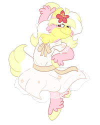 Size: 2000x2500 | Tagged: safe, artist:euspuche, imported from derpibooru, oc, oc only, oc:carmen garcía, clothes, dancing, dress, eyes closed, flower, flower in hair, simple background, smiling, solo, transparent background