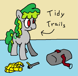 Size: 583x569 | Tagged: safe, artist:purppone, oc, oc only, oc:tidy trails, pony, female, hose, mare, ms paint, solo, text