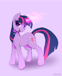 Size: 3975x4867 | Tagged: safe, artist:neoncel, imported from derpibooru, twilight sparkle, pony, unicorn, magic, pink background, simple background, solo, standing, unicorn twilight