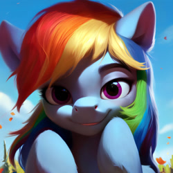 Size: 1300x1300 | Tagged: safe, imported from derpibooru, rainbow dash, pegasus, pony, ai content, ai generated, female, g4, generator:pony diffusion v5, looking at you, solo