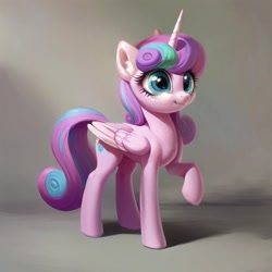 Size: 768x768 | Tagged: safe, imported from derpibooru, princess flurry heart, alicorn, pony, ai content, ai generated, crying, female, folded wings, generator:purplesmart.ai, generator:stable diffusion, mare, older, older flurry heart, prompter:magicnova, sad, simple background, solo, standing, wings