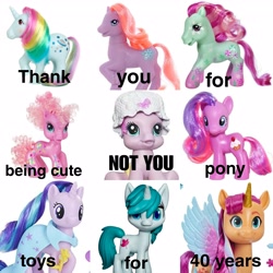 Size: 3464x3464 | Tagged: safe, imported from derpibooru, cupcake (g4), gusty, gusty the great, minty, moonstone, petal blossom, pinkie pie (g3), starlight glimmer, sugarcup, sunny starscout, toola roola, alicorn, earth pony, pony, unicorn, my little pony: pony life, baby, baby pony, body markings, cape, clothes, curly mane, funny, g1, g2, g3, g3.5, g4, g5, meme, newborn cuties, not you, race swap, reboot series, snow, snowflake, starlight wearing trixie's cape, sunnycorn, thank you, toy, trixie's cape