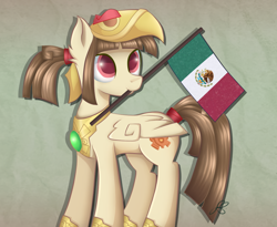 Size: 1220x1000 | Tagged: safe, artist:kat glitty, imported from derpibooru, oc, oc:tailcoatl, pegasus, pony, aztec, mexican, mexican flag, mexico, nation ponies, ponified, solo