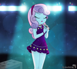 Size: 2884x2579 | Tagged: safe, artist:charliexe, imported from derpibooru, sweetie belle, human, equestria girls, clothes, dress, eyes closed, female, microphone, older, older sweetie belle, singing, solo