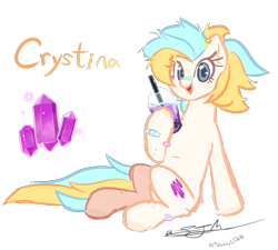 Size: 1819x1634 | Tagged: safe, artist:slightningdash, imported from derpibooru, oc, oc only, oc:crystina (cathy), pony, bandage, cutie mark, female, freckles, leaning, leaning back, looking at you, mare, simple background, sitting, smiling, smiling at you, solo, transparent background