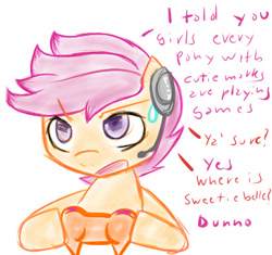 Size: 409x384 | Tagged: safe, artist:sagasshi, imported from derpibooru, scootaloo, pony, female, filly, foal, headset, solo