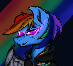 Size: 5000x4500 | Tagged: safe, imported from derpibooru, rainbow dash, pegasus, pony, clothes, cybernetic wings, cyberpunk, hoodie, simple background, solo, wings