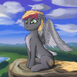 Size: 2650x2650 | Tagged: safe, artist:arisu-kun, imported from derpibooru, oc, pegasus, pony, digital art, green eyes, nature, sitting