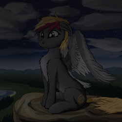 Size: 2650x2650 | Tagged: safe, artist:arisu-kun, imported from derpibooru, oc, pegasus, pony, digital art, green eyes, nature, night, sitting