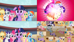Size: 2561x1440 | Tagged: safe, artist:forgalorga, artist:misterdavey, edit, edited screencap, imported from ponybooru, screencap, applejack, fluttershy, pinkie pie, princess celestia, rainbow dash, rarity, twilight sparkle, alicorn, earth pony, pegasus, pony, unicorn, smile hd, your little cat, the last roundup, behaving like a cat, female, twilight sparkle (alicorn), unicorn twilight, your little pets