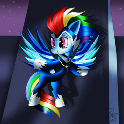 Size: 2400x2400 | Tagged: safe, artist:mrbrunoh1, artist:spitfiresparkle1, imported from derpibooru, rainbow dash, zapp, pegasus, pony, power ponies, solo