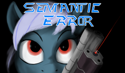 Size: 1004x591 | Tagged: safe, artist:thebathwaterhero, imported from ponybooru, oc, oc only, oc:silent night, cyoa:semantic error, gun, title card, weapon