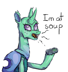 Size: 1022x1080 | Tagged: safe, anonymous artist, soupling, changedling, changeling, cellphone, code ment, drawthread, i'm at soup, phone, solo