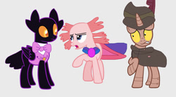 Size: 1205x663 | Tagged: safe, artist:princessmichelle431, imported from twibooru, earth pony, pegasus, pony, unicorn, aristotle, barnaby, billie bust up, fantoccio, genderfluid, male, ponified