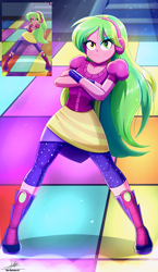 Size: 1934x3334 | Tagged: safe, artist:the-butch-x, imported from derpibooru, screencap, lemon zest, human, dance magic, equestria girls, spoiler:eqg specials, boots, clothes, crossed arms, eyeshadow, female, headphones, high heel boots, leggings, makeup, scene interpretation, screencap reference, shirt, shoes, skirt, solo, t-shirt