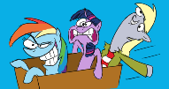 Size: 191x101 | Tagged: safe, artist:truthormare, derpy hooves, rainbow dash, twilight sparkle, pony, cart, crossover, ed, ed (ed edd n eddy), ed edd n eddy, edd, edd (ed edd n eddy), eddy, eddy (ed edd n eddy), female, mare, ponified, simple background, trio