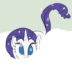 Size: 355x339 | Tagged: safe, artist:truthormare, rarity, pony, unicorn, behaving like a cat, buried in snow, female, looking at you, looking up, looking up at you, mare, simple background, snow, snowfall, solo