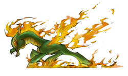 Size: 1280x760 | Tagged: safe, artist:haju-jung, imported from derpibooru, them's fightin' herds, community related, fiery wings, mane of fire, sharp teeth, simple background, solo, tail, tail of fire, teeth, tianhuo (tfh), white background, wings