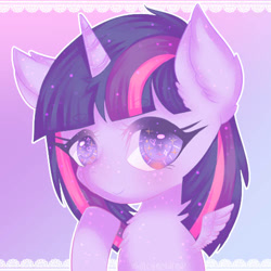 Size: 500x500 | Tagged: safe, artist:halcyondrop, imported from derpibooru, twilight sparkle, alicorn, pony, bust, cute, female, heart, heart eyes, mare, portrait, solo, spread wings, twiabetes, twilight sparkle (alicorn), wingding eyes, wings