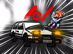 Size: 2048x1535 | Tagged: safe, artist:ashtoneer, imported from derpibooru, rainbow dash, pegasus, pony, car, drifting, female, headlights, initial d, mare, solo, speed lines, toyota sprinter trueno [ae86]