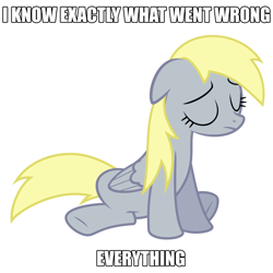 Size: 1024x1024 | Tagged: safe, artist:puetsua, edit, editor:pink amena, imported from derpibooru, derpy hooves, pegasus, pony, caption, eyes closed, i just don't know what went wrong, i know exactly what went wrong, image macro, meme, sad, simple background, solo, text, vector, white background