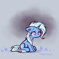 Size: 2048x2048 | Tagged: safe, artist:flutterberrypie, imported from derpibooru, trixie, pony, unicorn, colored pinnae, cute, diatrixes, eyelashes, female, floppy ears, g4, high res, horn, mare, no mouth, no pupils, sad, signature, sitting, solo, the sad and depresive trixie