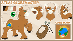 Size: 3500x2000 | Tagged: safe, artist:euspuche, imported from derpibooru, oc, oc:atlas globemaster, earth pony, looking at you, male, reference sheet, smiling, stallion