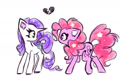 Size: 1751x1181 | Tagged: safe, artist:flutterberrypie, imported from derpibooru, pinkie pie, rarity, earth pony, pony, unicorn, colored pinnae, duo, duo female, female, g4, heart, heart eyes, horn, lesbian, looking at each other, looking at someone, mare, raised hoof, raripie, shipping, simple background, sparkles, sparkly eyes, white background, wingding eyes