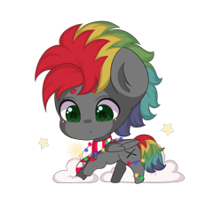 Size: 1632x1596 | Tagged: safe, artist:yomechka, imported from derpibooru, oc, oc only, oc:sliding bolt, pegasus, christmas, christmas lights, clothes, curious, cute, galloping, green eyes, holiday, looking down, male, multicolored hair, pegasus oc, running, scarf, simple background, snow, string lights, striped scarf, transparent background, wings