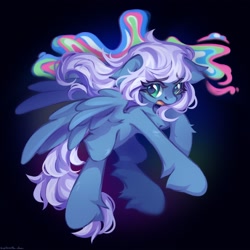 Size: 2048x2048 | Tagged: safe, artist:vanilla-chan, imported from derpibooru, oc, oc only, oc:vesperal breeze, pegasus, pony, dreamscape, eye clipping through hair, female, fluffy, high res, looking at you, lost, mare, open mouth, pegasus oc, solo, spread wings, wings