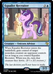 Size: 375x523 | Tagged: safe, edit, imported from derpibooru, starlight glimmer, unicorn, the cutie map, ccg, equal cutie mark, in our town, magic the gathering, smiling, trading card, trading card edit, trading card game