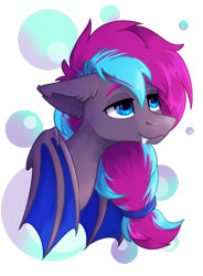 Size: 1036x1410 | Tagged: safe, artist:lambydwight, imported from derpibooru, oc, oc only, oc:cloud twist, alicorn, bat pony, bat pony alicorn, bat pony oc, bat wings, bust, horn, portrait, solo, wings