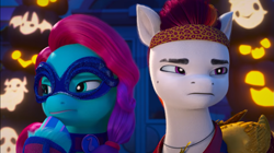 Size: 1365x767 | Tagged: safe, imported from derpibooru, screencap, earth pony, pegasus, pony, spoiler:g5, spoiler:my little pony: make your mark, spoiler:my little pony: make your mark chapter 5, spoiler:mymc05e06, female, g5, jazz has no ears, jazz hooves, male, mare, my little pony: make your mark, my little pony: make your mark chapter 5, nightmare on mane street, no ears, rocky riff, stallion