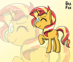 Size: 2500x2132 | Tagged: safe, artist:gradiusfanatic, imported from derpibooru, sunset shimmer, pony, unicorn, female, gradient background, solo, zoom layer