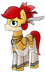 Size: 400x650 | Tagged: safe, artist:alexi148, imported from derpibooru, oc, oc only, oc:rosa blossomheart, earth pony, pony, female, harem outfit, malaysia, mare, nation ponies, ponified, simple background, solo, white background