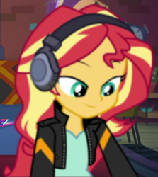 Size: 592x664 | Tagged: safe, imported from derpibooru, screencap, sunset shimmer, equestria girls, equestria girls series, game stream, spoiler:eqg series (season 2), cropped, headphones, solo