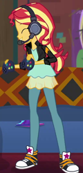 Size: 340x709 | Tagged: safe, imported from derpibooru, screencap, sunset shimmer, equestria girls, equestria girls series, game stream, spoiler:eqg series (season 2), cropped, headphones, solo