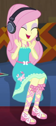 Size: 238x531 | Tagged: safe, imported from derpibooru, screencap, fluttershy, equestria girls, equestria girls series, game stream, spoiler:eqg series (season 2), cropped, fluttershy boho dress, headphones, solo