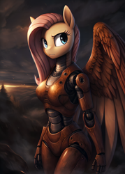 Size: 1472x2060 | Tagged: safe, derpibooru exclusive, imported from derpibooru, prompter:darbarri, fluttershy, anthro, cyborg, pegasus, ai content, ai generated, solo