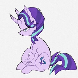 Size: 769x766 | Tagged: safe, artist:disaterror, imported from derpibooru, starlight glimmer, pony, unicorn, curved horn, frown, grumpy, horn, sitting, solo, unamused, underhoof