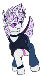 Size: 290x515 | Tagged: safe, artist:copycat, artist:silent-e, imported from derpibooru, oc, oc:elytra, oc:only, changedling, changeling, purple changeling, simple background, solo, transparent background, white changeling