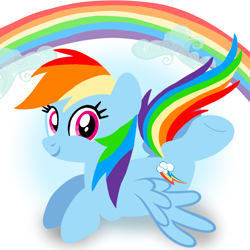 Size: 1400x1400 | Tagged: safe, artist:mlplary6, imported from derpibooru, rainbow dash, pegasus, pony, cloud, female, looking at you, lying down, mare, rainbow, simple background, smiling, smiling at you, white background