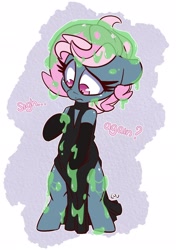 Size: 1440x2048 | Tagged: safe, artist:lou, imported from derpibooru, oc, oc:juicy dream, earth pony, bipedal, clothes, dress, earth pony oc, evening gloves, female, gloves, long gloves, mare, messy, slimed