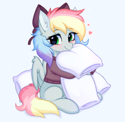 Size: 3600x3500 | Tagged: safe, artist:pesty_skillengton, imported from derpibooru, oc, oc only, oc:blazey sketch, pegasus, pony, bow, clothes, cute, female, heart, hug, pillow, pillow hug, sketch, solo, sweater
