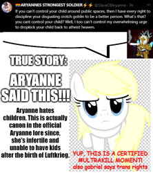 Size: 500x562 | Tagged: safe, imported from ponybooru, oc, oc:aryanne, pony, angry, aria property cinematic universe, caption, cigarette, dialogue, duo, english, female, flag, gabriel (ultrakill), implied luftkrieg, looking at you, low quality, mare, meme, meta, nazi, pouting, schizophrenia, screenshots, shitposting, smoking, speech bubble, text, transgender, ultrakill, x (platform)